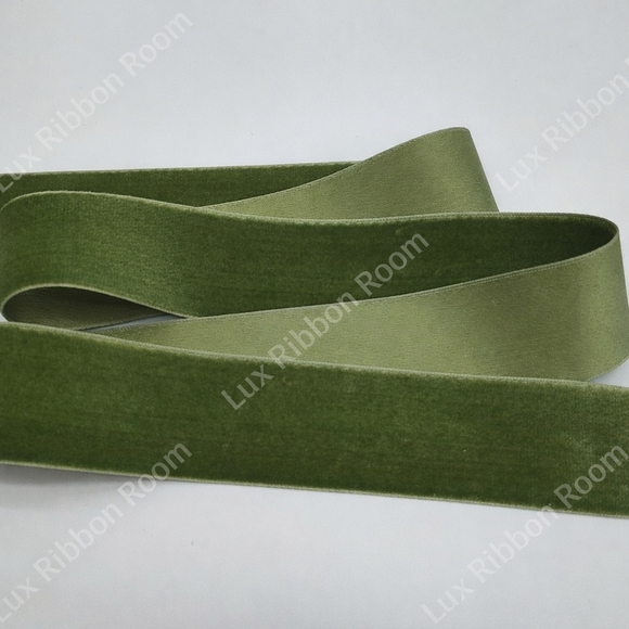 Vintage German Velvet Ribbon Reseda Green 1.5” Satin Back Two (2) Yards - Picture 1 of 5